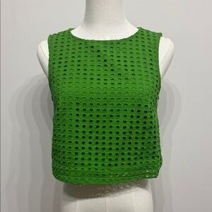Kate Spade size XXS Green Eyelet Crop Top embroidered sleeveless
